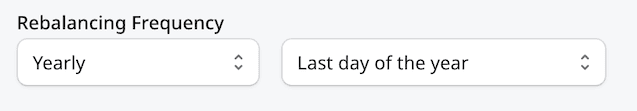 Rebalancing options in Finzig Backtester, here set to Yearly and Last day of the year.